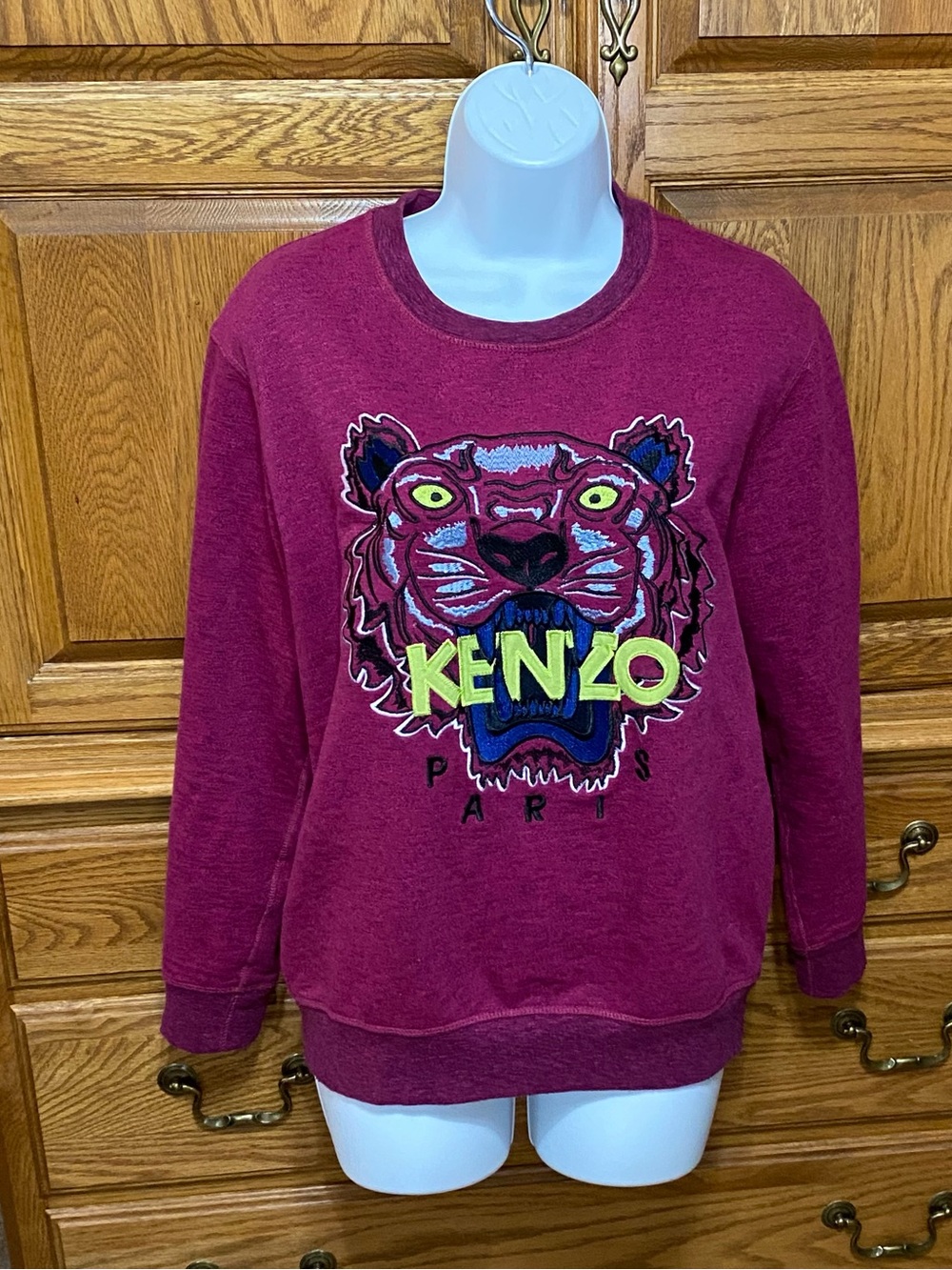 Kenzo Jungle Tiger Embroidered Sweatshirt Womens Sz L Fuchsia Crewneck Pullover